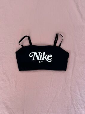 Nike Black Sports Bra with White Script Logo